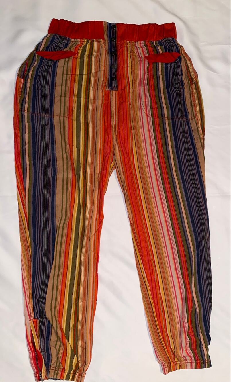 Free People FP Movement Multicolor Striped Jogger Pants Ankle Zip Size L
